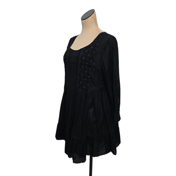 Maeve Dress Womens Medium Black Embroidered Boho Long Sleeve Tunic Flowy India‎ - Picture 7 of 8